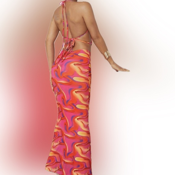 SHEIN BAE Splash Print Twist Front Tied
Backless Bodycon Dress - Picture 2 of 2